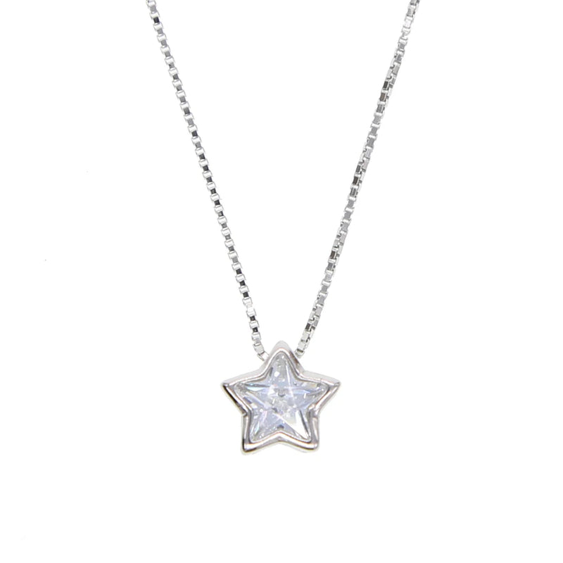 925 Silver Tiny CZ Star Pendant Chain Necklace Set for Wedding