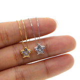 925 Silver Tiny CZ Star Pendant Chain Necklace Set for Wedding