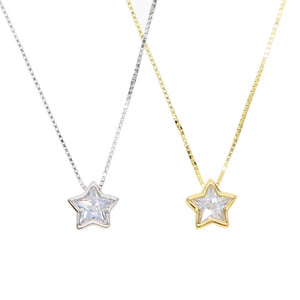 925 Silver Tiny CZ Star Pendant Chain Necklace Set for Wedding