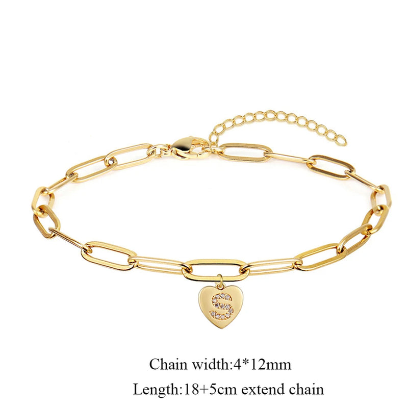 A-Z Initial Bracelet Women Stainless Steel Chain Pendant Bracelet For Women