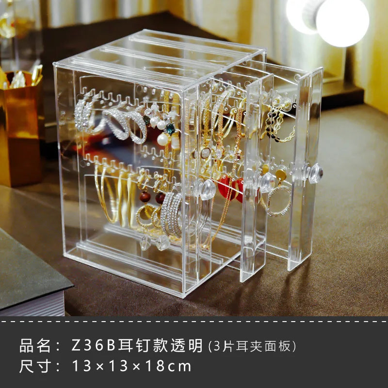 Acrylic Jewelry Storage Box Dustproof Hanging Rack Drawer Organizer