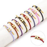 Adjustable Couple Red Rope Woven Bracelet Stainless Steel Jewelry