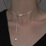 Alloy Materia Pearl Tassel Necklace for Women French Clavicle Chain