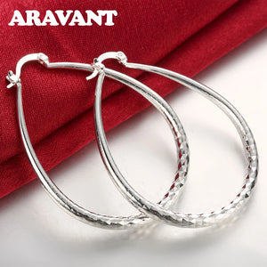 925 Silver Oval Hoop Earrings Wedding Jewelry