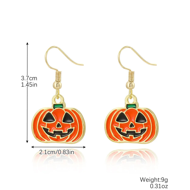 Colorful Skull Pumpkin Halloween Earrings