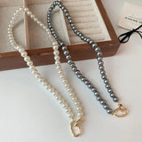 Gray Pearl Clavicle Chain Necklace Metal Round Jewelry