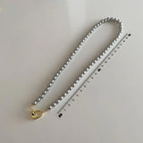 Gray Pearl Clavicle Chain Necklace Metal Round Jewelry