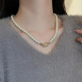 Gray Pearl Clavicle Chain Necklace Metal Round Jewelry