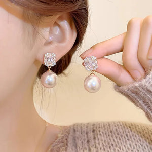 Zircon Pearl Stud Earrings Crystal Jewelry