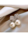 Zircon Pearl Stud Earrings Crystal Jewelry