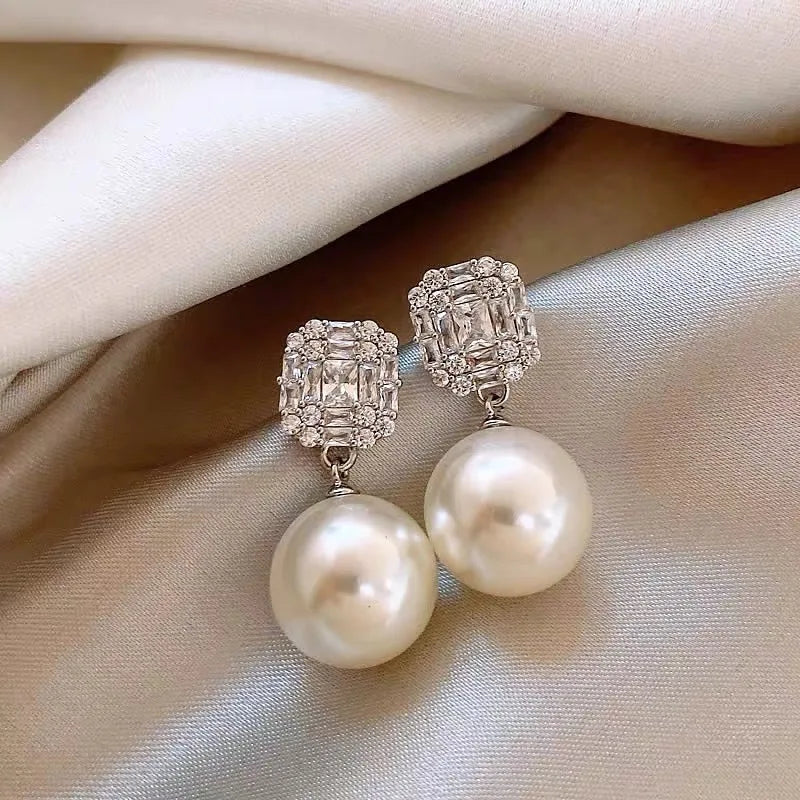 Zircon Pearl Stud Earrings Crystal Jewelry