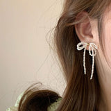 Tassel Pearl Bow Dangle Earrings for Women
