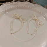 Tassel Pearl Bow Dangle Earrings for Women