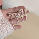 Tassel Pearl Bow Dangle Earrings for Women