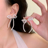 Tassel Pearl Bow Dangle Earrings for Women