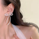Tassel Pearl Bow Dangle Earrings for Women