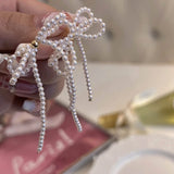 Tassel Pearl Bow Dangle Earrings for Women