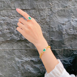 Noble 18K Yellow Cuff Bracelet Square Emerald Vintage Bracelet for Women