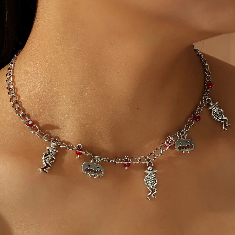 Retro Punk Skull Halloween Necklace Gift Jewelry X7836