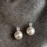 Gray Pearl Zircon Stud Earrings Water Drop Crystal Jewelry
