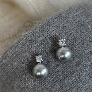 Gray Pearl Zircon Stud Earrings Water Drop Crystal Jewelry