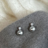 Gray Pearl Zircon Stud Earrings Water Drop Crystal Jewelry