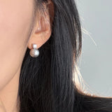 Gray Pearl Zircon Stud Earrings Water Drop Crystal Jewelry