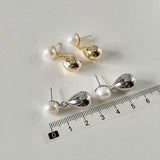 Minimalist Simulated-pearl Metal Stud Earrings Round Jewelry