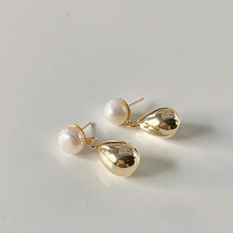 Minimalist Simulated-pearl Metal Stud Earrings Round Jewelry