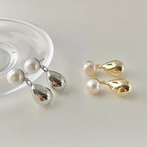 Minimalist Simulated-pearl Metal Stud Earrings Round Jewelry