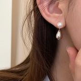 Minimalist Simulated-pearl Metal Stud Earrings Round Jewelry