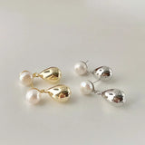 Minimalist Simulated-pearl Metal Stud Earrings Round Jewelry