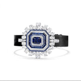 Vintage Sapphire CZ Wristband Sterling 925 Silver Charms Bracelet