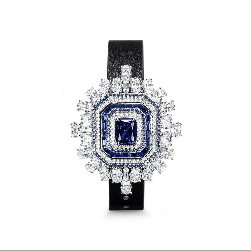 Vintage Sapphire CZ Wristband Sterling 925 Silver Charms Bracelet