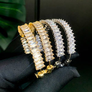 50mm Big Hoop Earring Full Paved CZ Stone Silver Circle Sparkling Women Gift