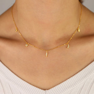 925 Silver Layer Pendant Necklace for Women Golden Geometric Charm Chain