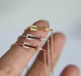 925 Sterling Silver Thin Pave Clear CZ Arrow Sideway Choker Necklace