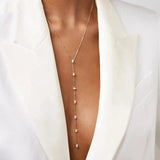 Geometric CZ Y Lariat Long Chain Wedding Necklace