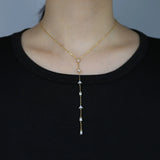 Geometric CZ Y Lariat Long Chain Wedding Necklace