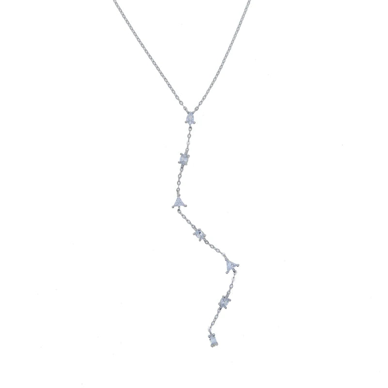 Geometric CZ Y Lariat Long Chain Wedding Necklace