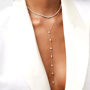 Geometric CZ Y Lariat Long Chain Wedding Necklace