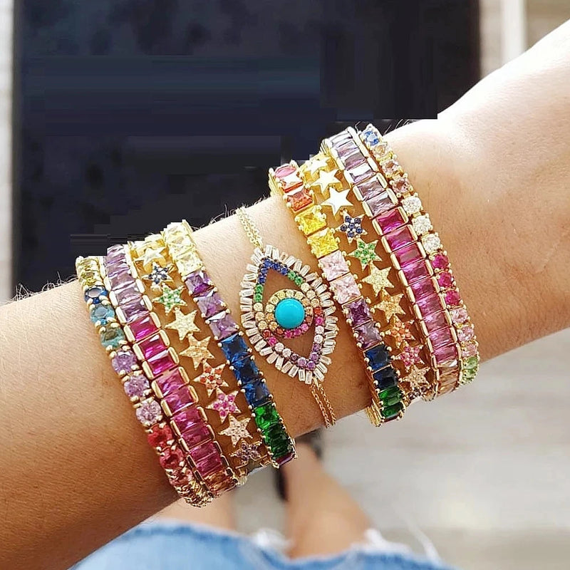 Rainbow Tennis Bracelet Colorful Zircon Chain Bangle - Women's Gift
