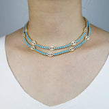 3mm CZ Tennis Chain Turquoises Stone Evil Eye Charm Bracelet Necklace