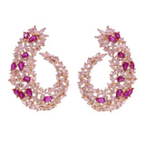 Rose Silver Pink Hoop Earring with Pinky Cz