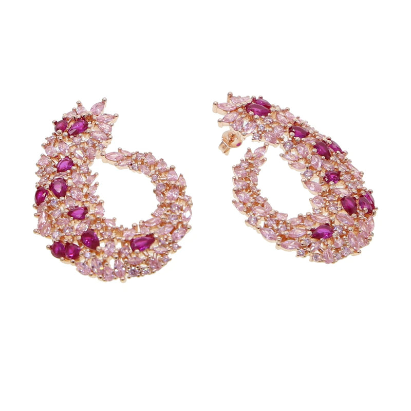 Rose Silver Pink Hoop Earring with Pinky Cz