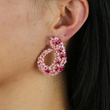 Rose Silver Pink Hoop Earring with Pinky Cz