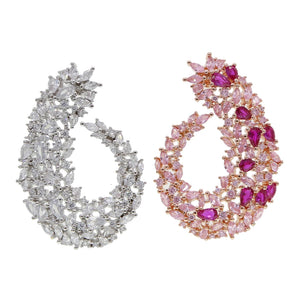 Rose Silver Pink Hoop Earring with Pinky Cz