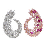 Rose Silver Pink Hoop Earring with Pinky Cz