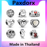 S925 Silver Heart Dangle Charm Bead for Bracelet, Mother's Gift