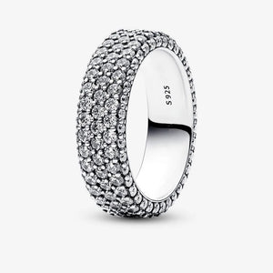 925 Silver Double Heart Sparkling Pave Triple Double-row Ring